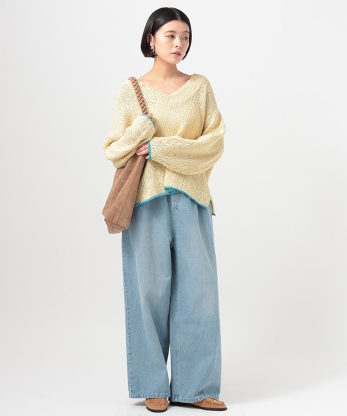 BAYFLOW（ベイフロー）の「[春まで着られる]カラーヘムVネックニットプルオーバー（ニット/セーター・レディース・ネイビー/グレイッシュベージュ/オフホワイト・FREE）」の13枚目の写真