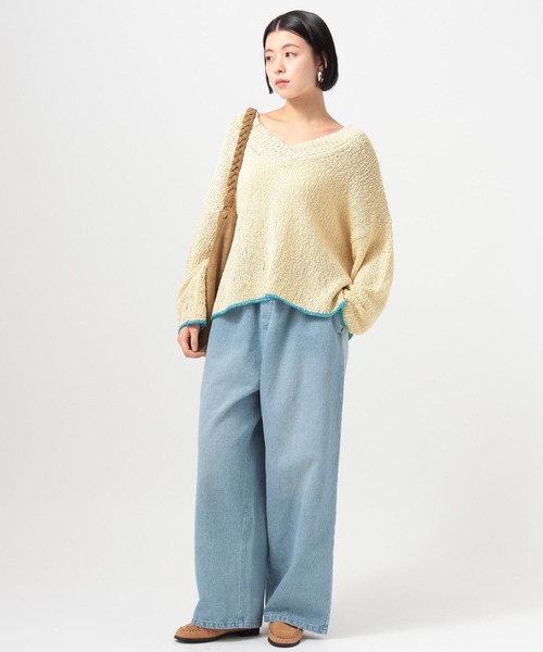 BAYFLOW（ベイフロー）の「[春まで着られる]カラーヘムVネックニットプルオーバー（ニット/セーター・レディース・ネイビー/グレイッシュベージュ/オフホワイト・FREE）」の12枚目の写真