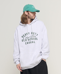 オールドスクールのロゴオーバーフィットフードTシャツ(ライトグレー)