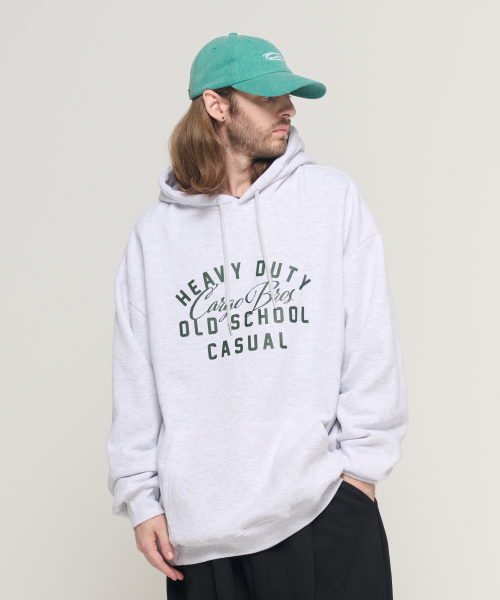 CARGOBROS(カーゴブロス)の「オールドスクールのロゴオーバーフィットフードTシャツ(ライトグレー)(パーカー・メンズ・その他・SMALL/MEDIUM/LARGE/X-LARGE/S-M/M-L/L-XL/XL-XXL)」の1枚目の写真