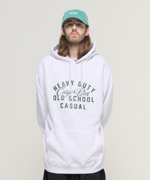 CARGOBROS(カーゴブロス)の「オールドスクールのロゴオーバーフィットフードTシャツ(ライトグレー)(パーカー・メンズ・その他・SMALL/MEDIUM/LARGE/X-LARGE/S-M/M-L/L-XL/XL-XXL)」の2枚目の写真