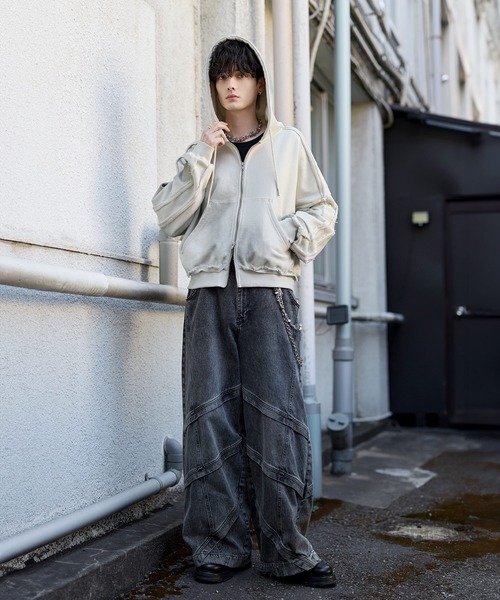 Masa別注企画】フリンジデザインスプレー加工短丈リベットダブルジップ