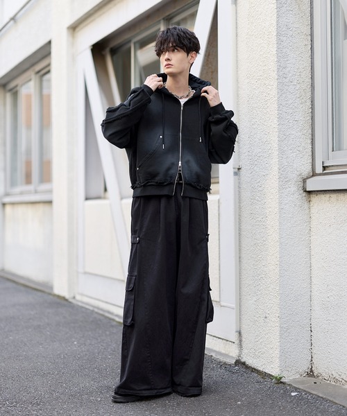 Masa別注企画】フリンジデザインスプレー加工短丈リベットダブルジップ