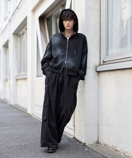 Masa別注企画】フリンジデザインスプレー加工短丈リベットダブルジップ