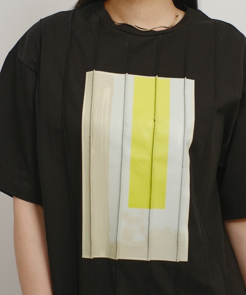 palm RICHE(ポームリシュ)の「プリーツプリントチュニックT(Tシャツ/カットソー・レディース・アイボリー/ブラック/イエロー×グリーン・M)」の22枚目の写真