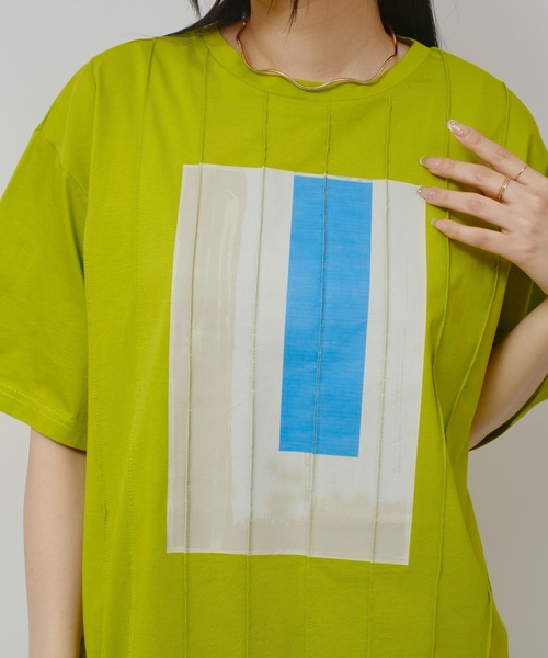 palm RICHE(ポームリシュ)の「プリーツプリントチュニックT(Tシャツ/カットソー・レディース・アイボリー/ブラック/イエロー×グリーン・M)」の8枚目の写真