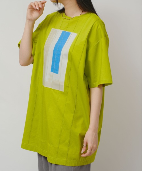 palm RICHE(ポームリシュ)の「プリーツプリントチュニックT(Tシャツ/カットソー・レディース・アイボリー/ブラック/イエロー×グリーン・M)」の15枚目の写真
