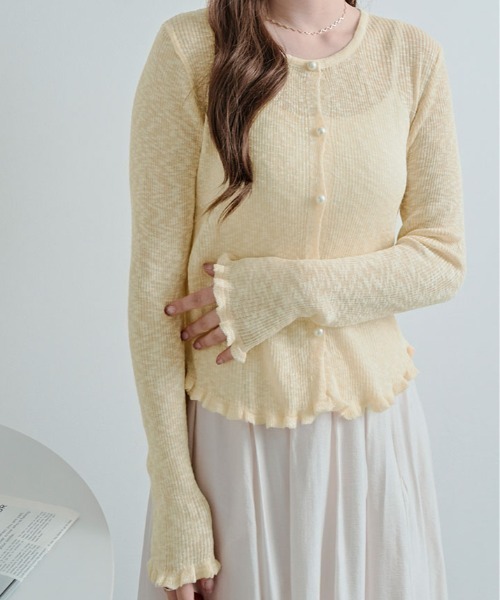 kirakiraShop(キラキラショップ)の「シアー リブパール ボタン カーディガン(カーディガン/ボレロ・レディース・ブルー/ホワイト/ピンク/グリーン/イエロー・FREE)」の20枚目の写真