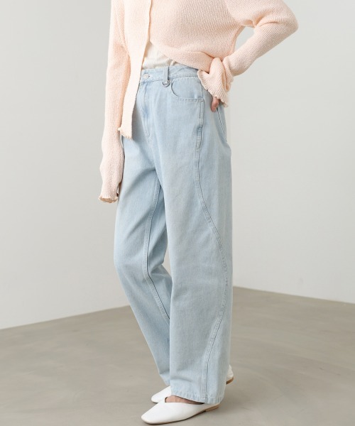 Bab(バブ)の「【選べるサイズ展開】ウェーブラインデニムパンツ(デニムパンツ・レディース・インディゴブルー/ライトブルー・L/M/S)」の1枚目の写真