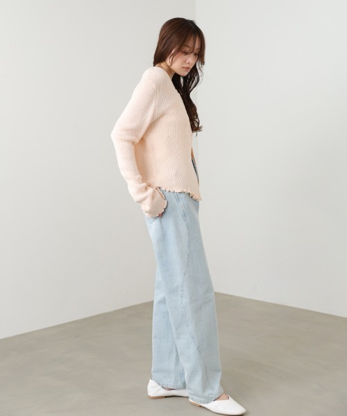 Bab(バブ)の「【選べるサイズ展開】ウェーブラインデニムパンツ(デニムパンツ・レディース・インディゴブルー/ライトブルー・L/M/S)」の3枚目の写真