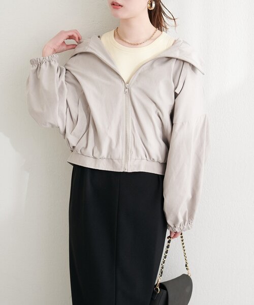 natural couture（ナチュラルクチュール）の「フード付きショートマンパ（マウンテンパーカー・レディース・ブラック/カーキ/グレイッシュベージュ/アイボリー・FREE）」の13枚目の写真