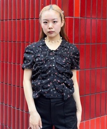 フラワー プリント シャーリング シャツ　　26SS  花柄 ショート丈 洗える イージーケア 夏 ブラウス