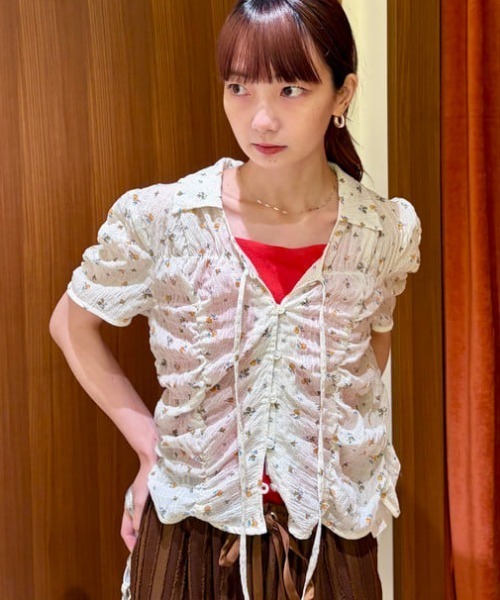 セール】フラワー プリント シャーリング シャツ 26SS 花柄 ショート丈