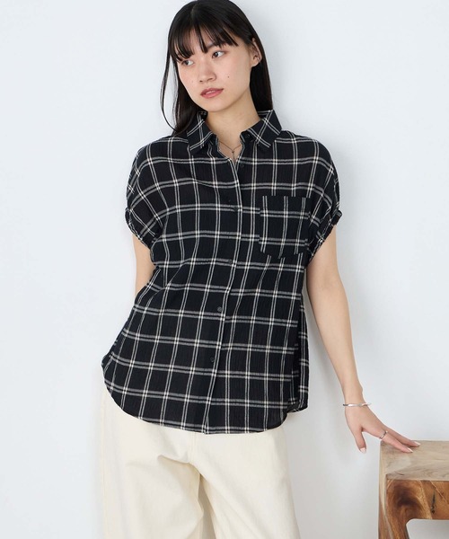 forksy.(フォルクシー)の「【forksy.】アソートデザイン ギャザー フレンチスリーブシャツ / 無地・ストライプ・チェック(シャツ/ブラウス・レディース・ホワイト系/チャコールグレー/ブルー/ピンク系/ブラック系/ブルー系・FREE)」の14枚目の写真