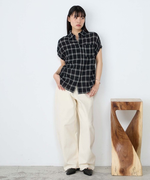 forksy.(フォルクシー)の「【forksy.】アソートデザイン ギャザー フレンチスリーブシャツ / 無地・ストライプ・チェック(シャツ/ブラウス・レディース・ホワイト系/チャコールグレー/ブルー/ピンク系/ブラック系/ブルー系・FREE)」の19枚目の写真