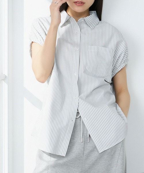 forksy.(フォルクシー)の「【forksy.】アソートデザイン ギャザー フレンチスリーブシャツ / 無地・ストライプ・チェック(シャツ/ブラウス・レディース・ホワイト系/チャコールグレー/ブルー/ピンク系/ブラック系/ブルー系・FREE)」の10枚目の写真