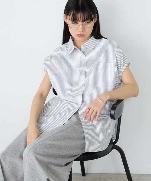forksy.(フォルクシー)の「【forksy.】アソートデザイン ギャザー フレンチスリーブシャツ / 無地・ストライプ・チェック(シャツ/ブラウス・レディース・ホワイト系/チャコールグレー/ブルー/ピンク系/ブラック系/ブルー系・FREE)」の11枚目の写真
