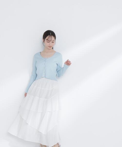 NATURAL BEAUTY BASIC(ナチュラルビューティーベーシック)の「◇アシンメトリーティアードスカート(スカート・レディース・ブラック/オフホワイト/ライトグリーン・P/S/MEDIUM)」の1枚目の写真