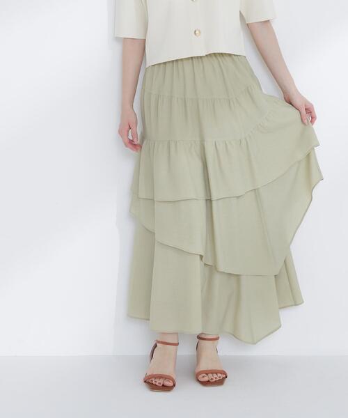 NATURAL BEAUTY BASIC(ナチュラルビューティーベーシック)の「◇アシンメトリーティアードスカート(スカート・レディース・ブラック/オフホワイト/ライトグリーン・P/S/MEDIUM)」の3枚目の写真