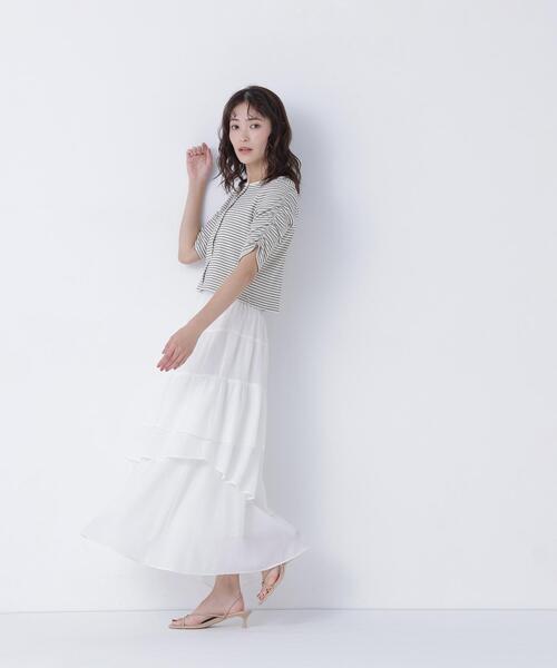 NATURAL BEAUTY BASIC(ナチュラルビューティーベーシック)の「◇アシンメトリーティアードスカート(スカート・レディース・ブラック/オフホワイト/ライトグリーン・P/S/MEDIUM)」の19枚目の写真