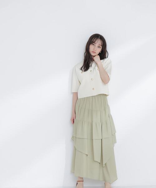 NATURAL BEAUTY BASIC(ナチュラルビューティーベーシック)の「◇アシンメトリーティアードスカート(スカート・レディース・ブラック/オフホワイト/ライトグリーン・P/S/MEDIUM)」の16枚目の写真