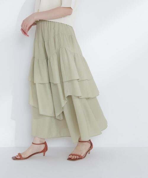 NATURAL BEAUTY BASIC(ナチュラルビューティーベーシック)の「◇アシンメトリーティアードスカート(スカート・レディース・ブラック/オフホワイト/ライトグリーン・P/S/MEDIUM)」の15枚目の写真