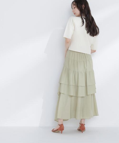 NATURAL BEAUTY BASIC(ナチュラルビューティーベーシック)の「◇アシンメトリーティアードスカート(スカート・レディース・ブラック/オフホワイト/ライトグリーン・P/S/MEDIUM)」の12枚目の写真