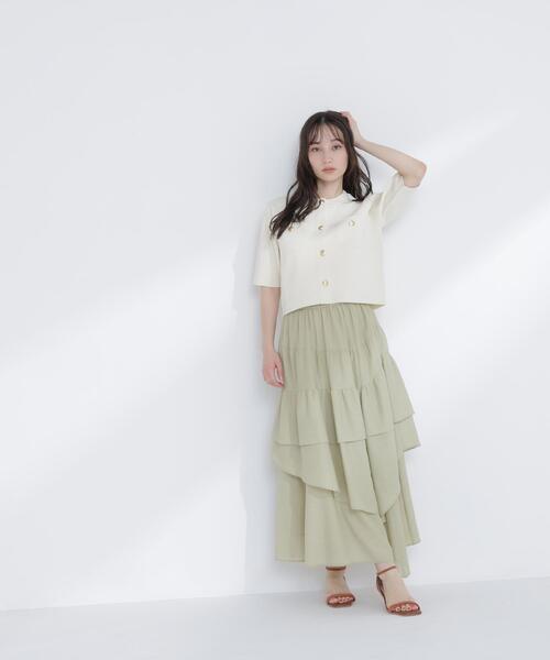 NATURAL BEAUTY BASIC(ナチュラルビューティーベーシック)の「◇アシンメトリーティアードスカート(スカート・レディース・ブラック/オフホワイト/ライトグリーン・P/S/MEDIUM)」の11枚目の写真