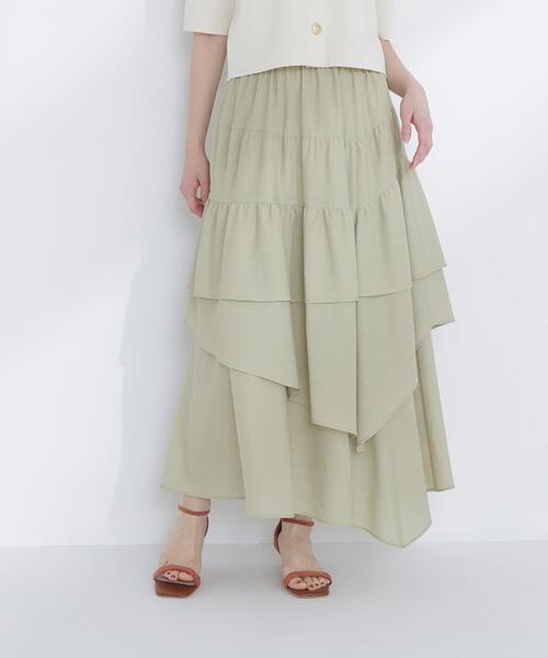 NATURAL BEAUTY BASIC(ナチュラルビューティーベーシック)の「◇アシンメトリーティアードスカート(スカート・レディース・ブラック/オフホワイト/ライトグリーン・P/S/MEDIUM)」の10枚目の写真