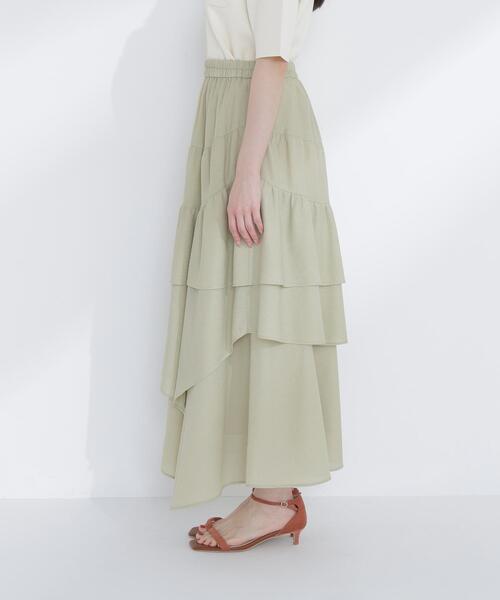 NATURAL BEAUTY BASIC(ナチュラルビューティーベーシック)の「◇アシンメトリーティアードスカート(スカート・レディース・ブラック/オフホワイト/ライトグリーン・P/S/MEDIUM)」の9枚目の写真