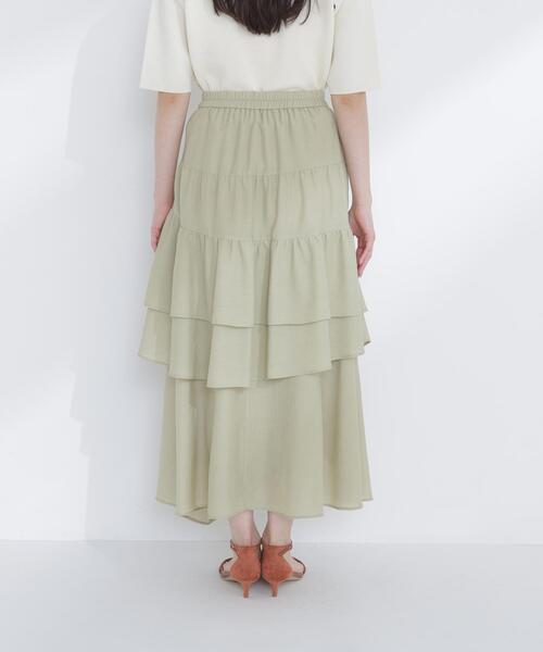 NATURAL BEAUTY BASIC(ナチュラルビューティーベーシック)の「◇アシンメトリーティアードスカート(スカート・レディース・ブラック/オフホワイト/ライトグリーン・P/S/MEDIUM)」の8枚目の写真