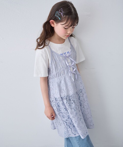 セール】【2点セット】Tシャツ×レース キャミソールチュニック