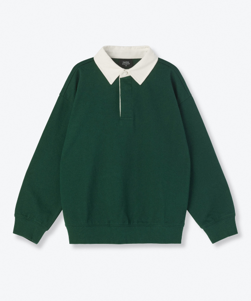 MUSINSA STANDARD KIDS（ムシンサスタンダードキッズ）の「オーバーサイズラグビースウェットシャツ[ディープグリーン]（スウェット・レディース・その他・100/110/120/130/140/150/160）」の2枚目の写真