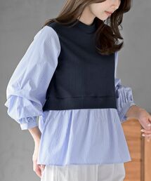 rps | 変形タックスリーブ衿付きドッキングブラウス(シャツ/ブラウス)