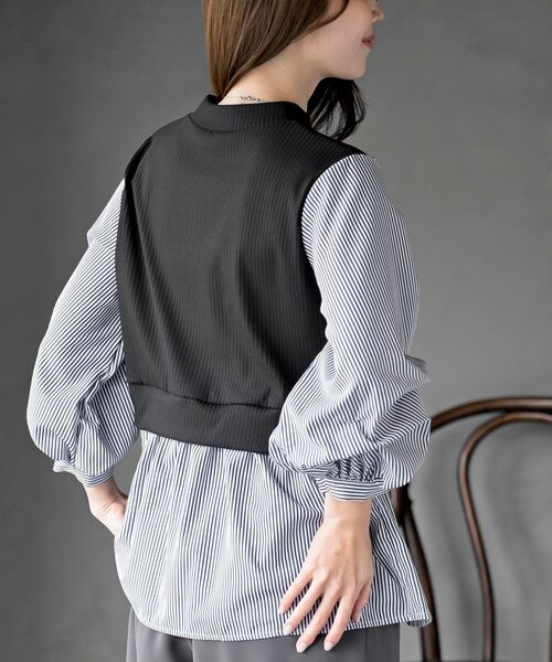 rps（アールピーエス）の「変形タックスリーブ衿付きドッキングブラウス（シャツ/ブラウス・レディース・ネイビー/オフホワイト/ブラック/チェック・フリー）」の19枚目の写真