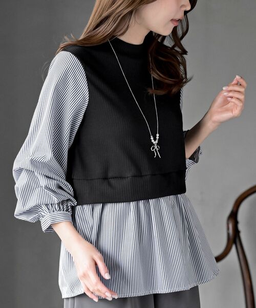 rps（アールピーエス）の「変形タックスリーブ衿付きドッキングブラウス（シャツ/ブラウス・レディース・ネイビー/オフホワイト/ブラック/チェック・フリー）」の20枚目の写真