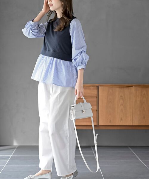 rps（アールピーエス）の「変形タックスリーブ衿付きドッキングブラウス（シャツ/ブラウス・レディース・ネイビー/オフホワイト/ブラック/チェック・フリー）」の21枚目の写真