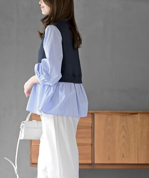 rps（アールピーエス）の「変形タックスリーブ衿付きドッキングブラウス（シャツ/ブラウス・レディース・ネイビー/オフホワイト/ブラック/チェック・フリー）」の22枚目の写真