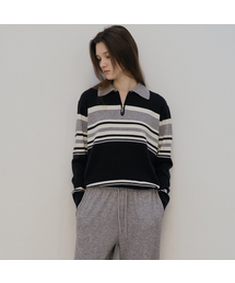 Stripe half zip up knit [TISP05SW05]_Dark navy