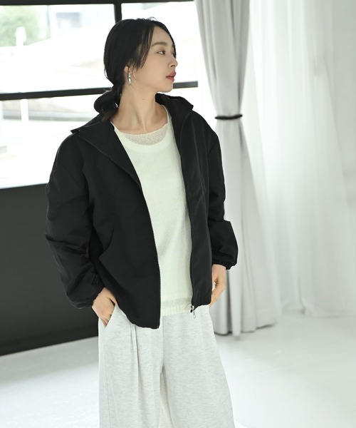 STYLE DELI(スタイルデリ)の「【BLK001】マットタッチパーカーブルゾン(ブルゾン・レディース・グレー/ブラック・FREE)」の3枚目の写真