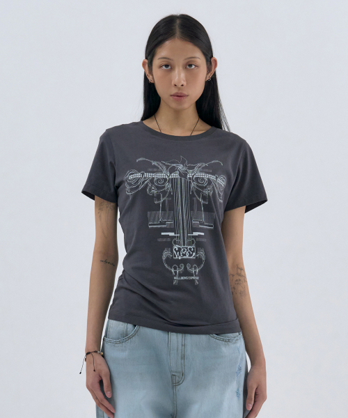 WELLBEING EXPRESS(ウェルビーイングエクスプレス)の「Flower Tattoo Tee Charcoal(Tシャツ/カットソー・レディース・その他・SMALL/MEDIUM/LARGE)」の1枚目の写真