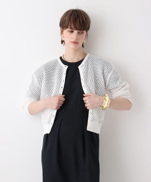allureville（アルアバイル）の「透かし編みカーディガン（カーディガン/ボレロ・レディース・ブルー/オフホワイト・2）」の3枚目の写真