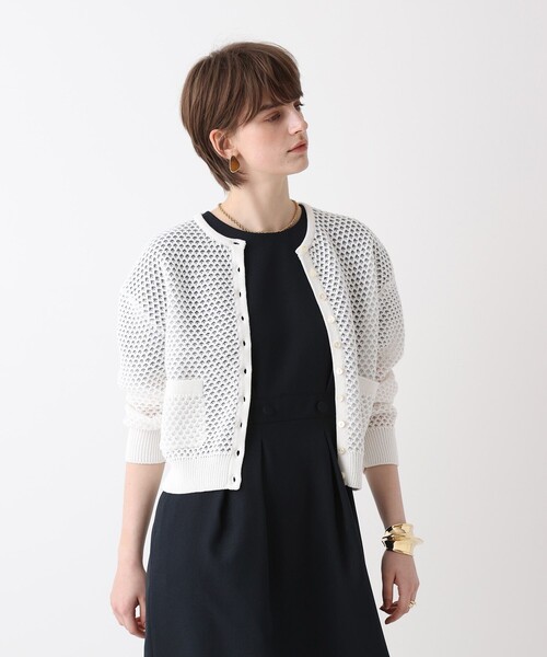 allureville（アルアバイル）の「透かし編みカーディガン（カーディガン/ボレロ・レディース・ブルー/オフホワイト・2）」の4枚目の写真