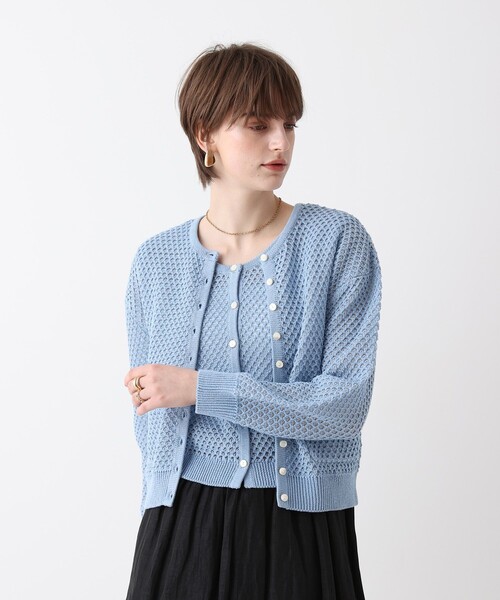 allureville（アルアバイル）の「透かし編みカーディガン（カーディガン/ボレロ・レディース・ブルー/オフホワイト・2）」の11枚目の写真