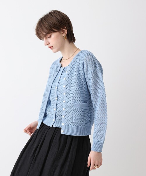 allureville（アルアバイル）の「透かし編みカーディガン（カーディガン/ボレロ・レディース・ブルー/オフホワイト・2）」の12枚目の写真