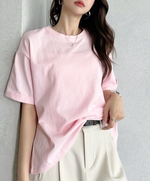 TREOVER(トレオーバー)の「さり気ない袖デザインで差がつくベーシックTシャツ(Tシャツ/カットソー・レディース・ネイビー系/レッド/ブラック/オートミール/オフホワイト/ピンク/ブラック系・FREE)」の6枚目の写真
