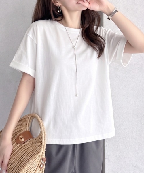TREOVER(トレオーバー)の「さり気ない袖デザインで差がつくベーシックTシャツ(Tシャツ/カットソー・レディース・ネイビー系/レッド/ブラック/オートミール/オフホワイト/ピンク/ブラック系・FREE)」の8枚目の写真