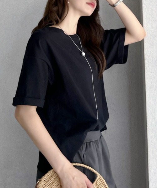 TREOVER(トレオーバー)の「さり気ない袖デザインで差がつくベーシックTシャツ(Tシャツ/カットソー・レディース・ネイビー系/レッド/ブラック/オートミール/オフホワイト/ピンク/ブラック系・FREE)」の10枚目の写真