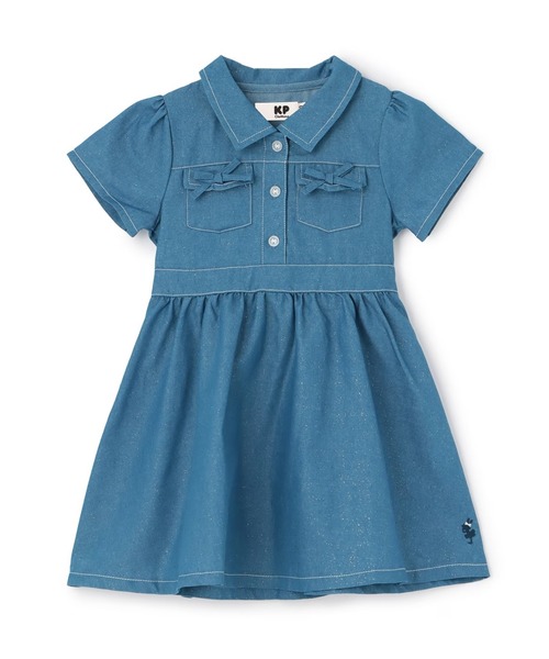 KP（ケーピー）の「ラメデニム　シャツワンピ（シャツワンピース・キッズ・ネイビー/ブルー・110cm/120cm/130cm/140cm/150cm）」の2枚目の写真