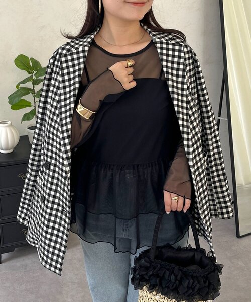 prose verse（プロズヴェール）の「シアーフリルペプラムトップス（Tシャツ/カットソー・レディース・ブラック/オフホワイト・LARGE/MEDIUM）」の2枚目の写真